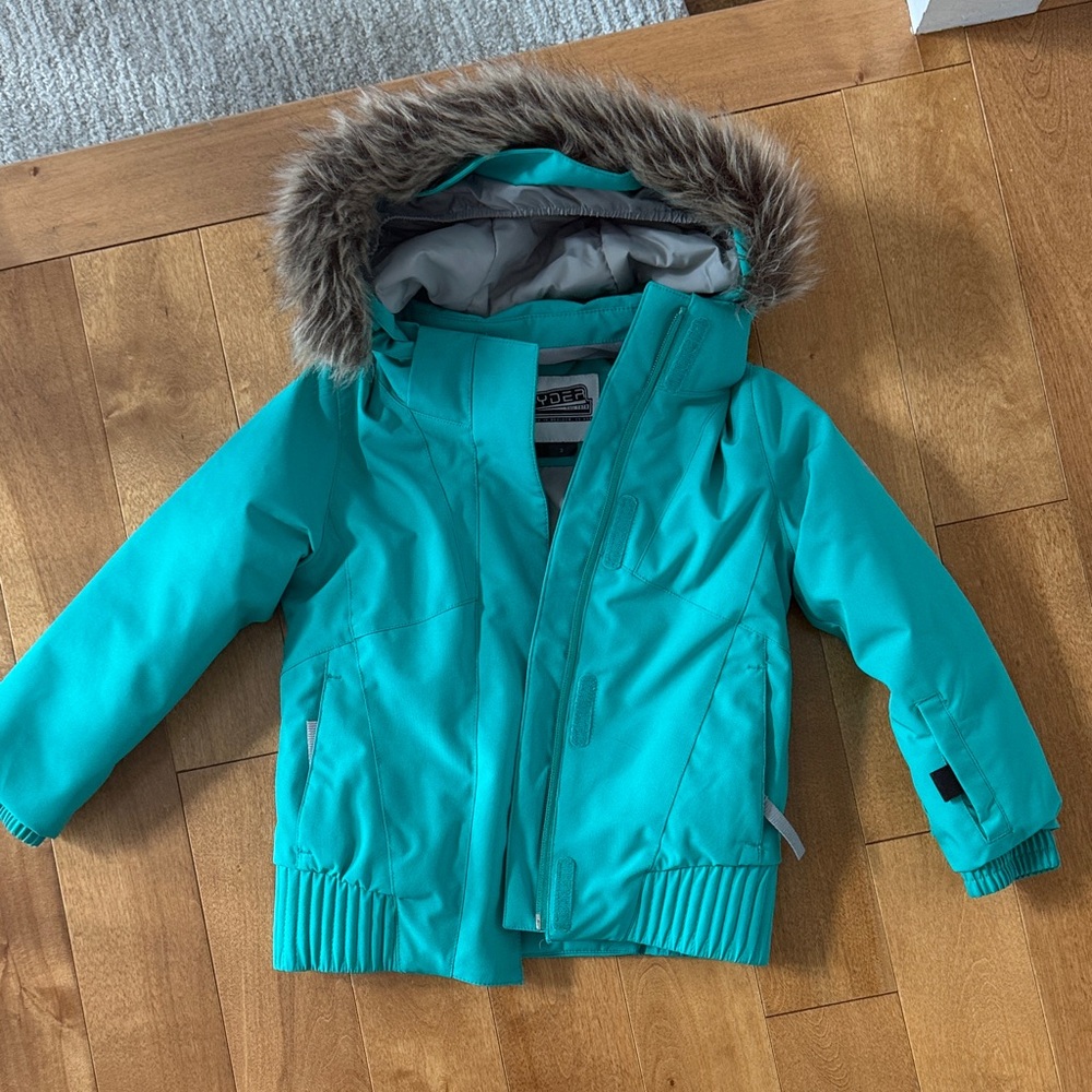 Spyder Teal and Pink Kids' Snowsuit/ ski suit with Fur Hood - Picture 6 of 9